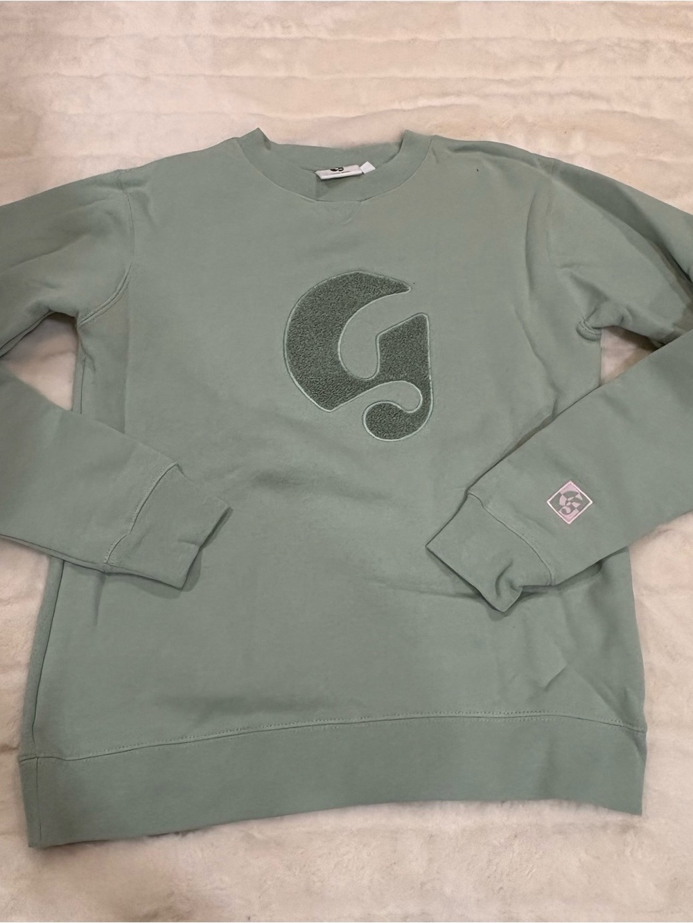 Glossier Sage Green Crewneck Sweatshirt with Appliqué Logo